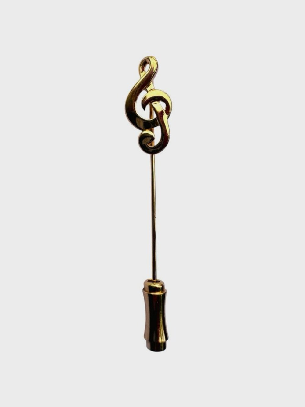 Vintage Gold Tone Metal Music Note 2" Lapel Stick Pin Hat Pin